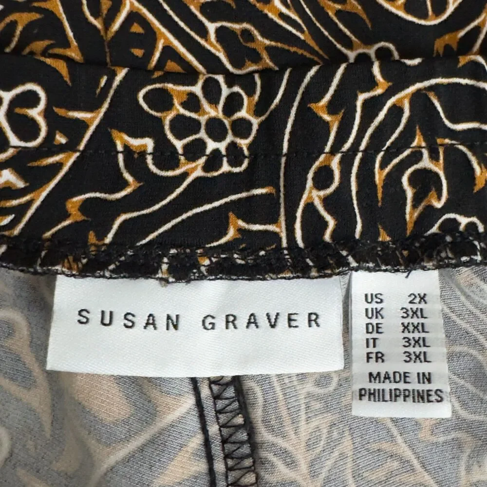 Susan Graver Paisley Liquid Pull-On Wide Leg Crop Pants Women's Plus Size 2X